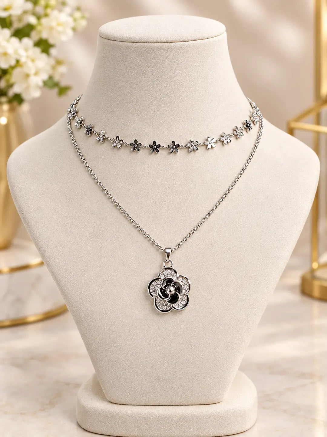Premium Quality 2 Layered Chain Women And Girls Pendant Set 3