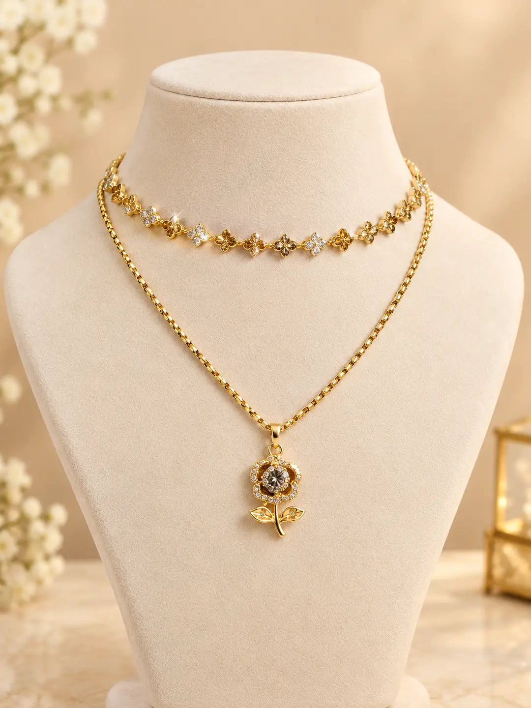 Premium Quality 2 Layered Chain Women And Girls Pendant Set 4