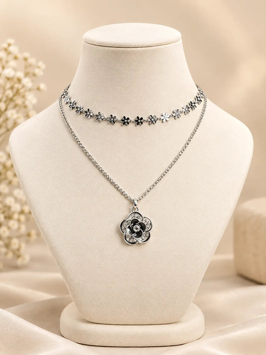 Premium Quality 2 Layered Chain Women And Girls Pendant Set 3