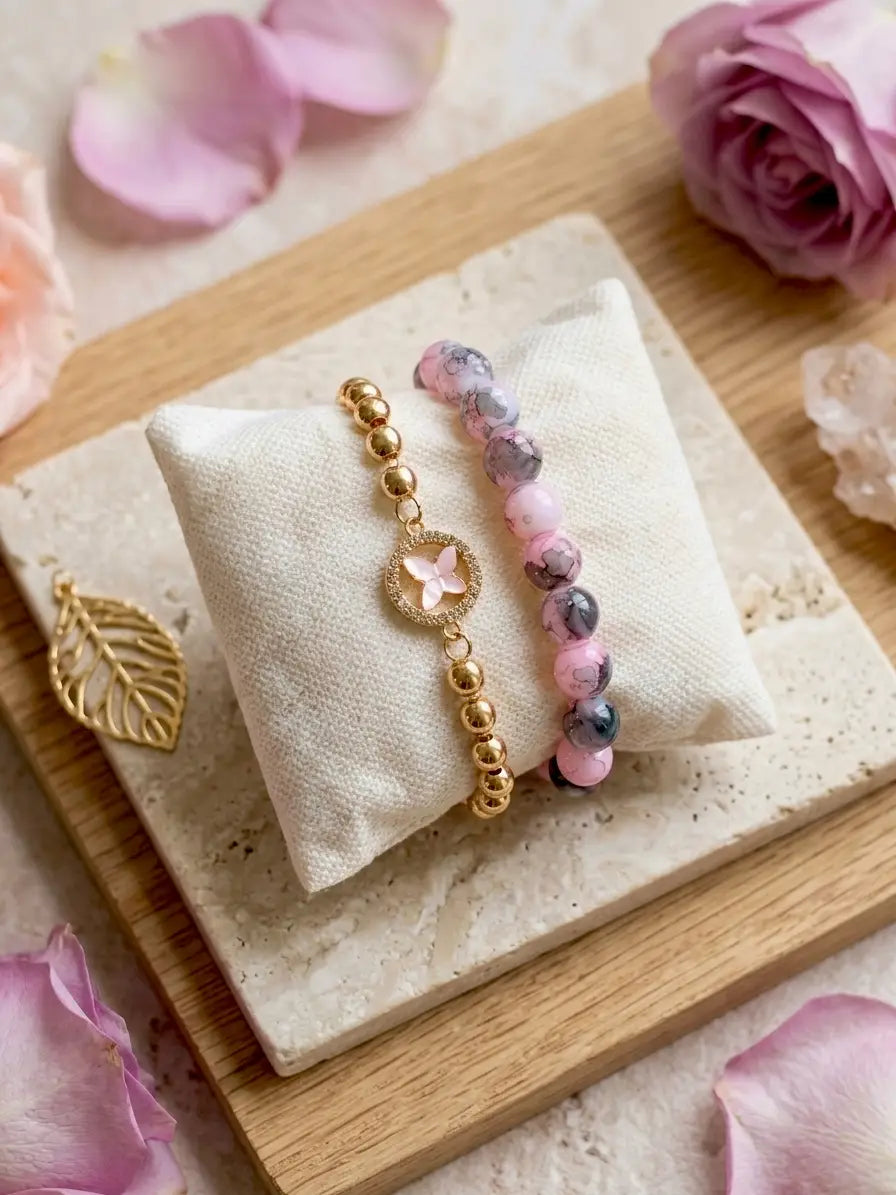 2 Pcs Funky Gold Plated Crystal Chain Bracelet Design 1