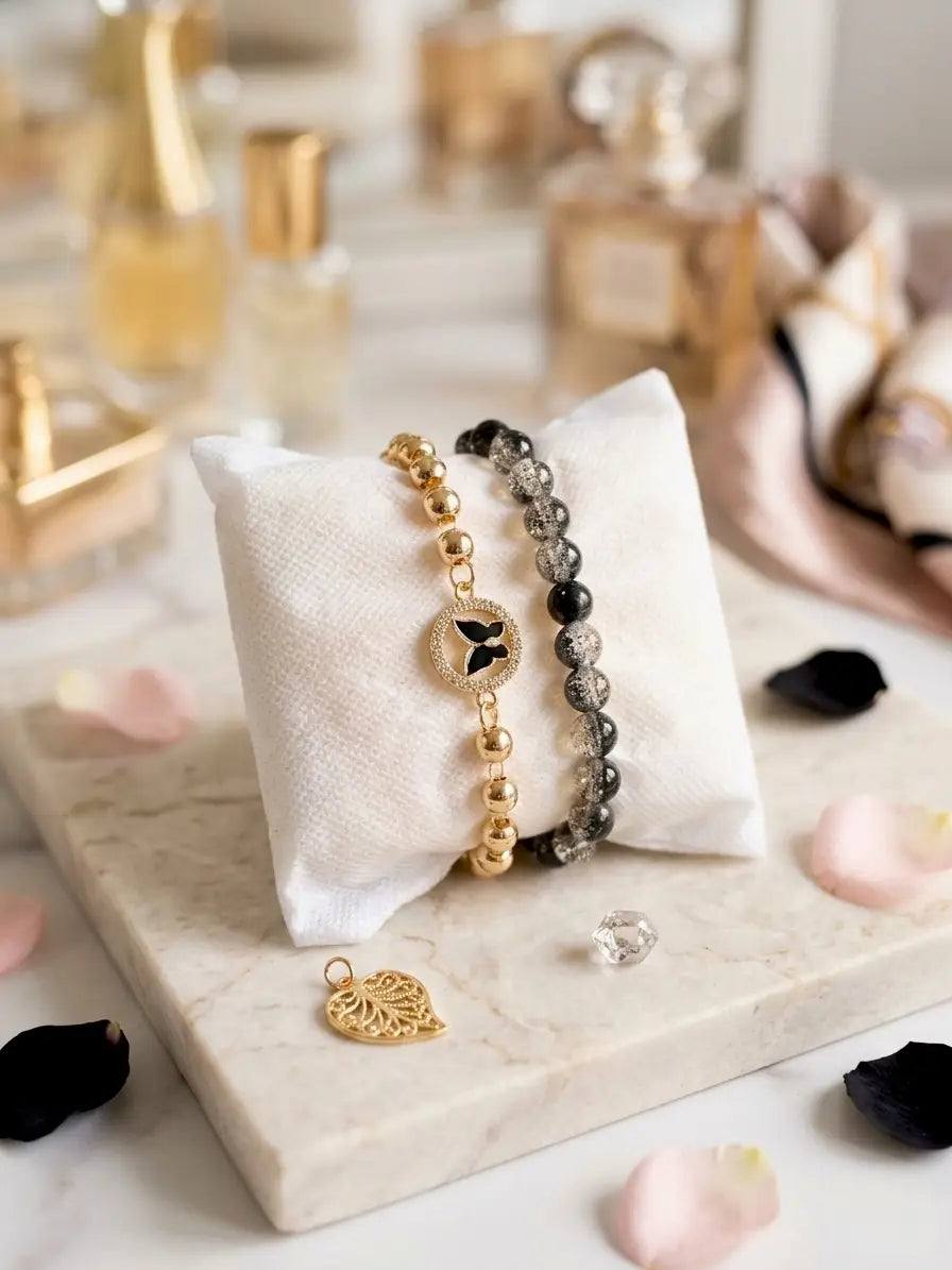 2 Pcs Funky Gold Plated Crystal Chain Bracelet Design 2