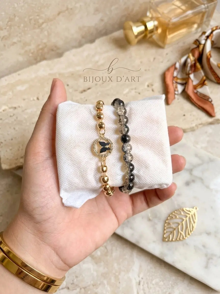2 Pcs Funky Gold Plated Crystal Chain Bracelet Design 2
