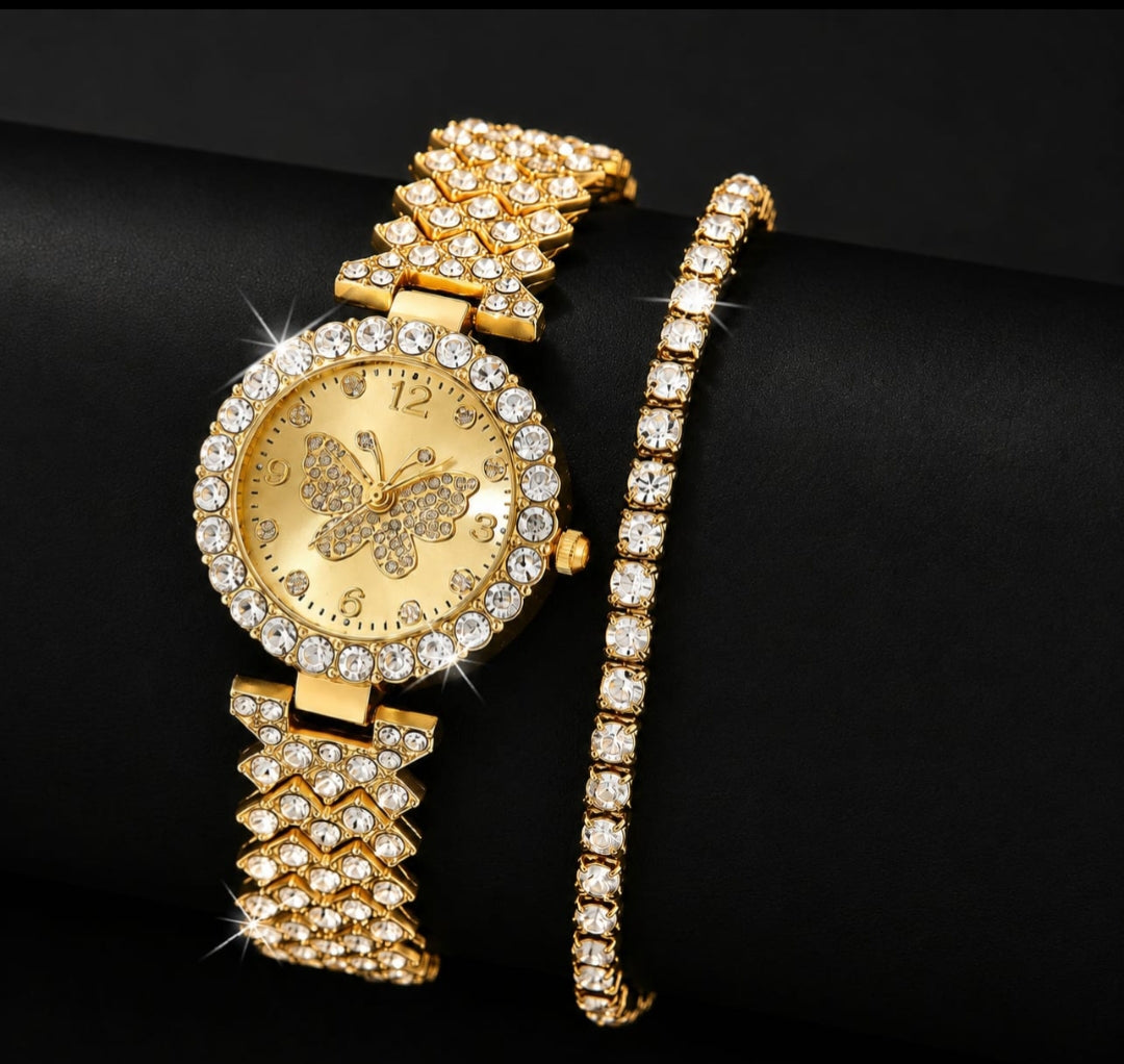 Womens Butterfly Quartz Watch And Bracelet Set Elegant Stylish Durable Practical Choice For Fashion Accessories And Gift Occasions