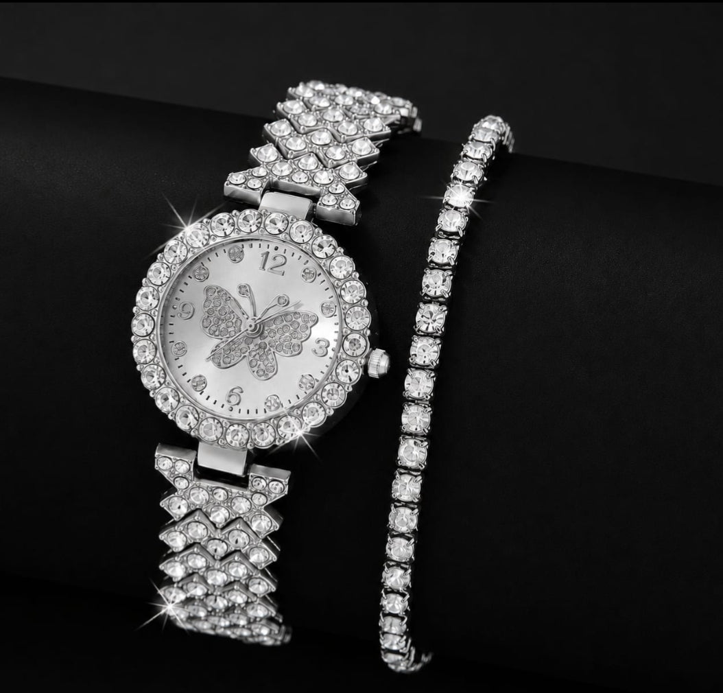 Womens Butterfly Quartz Watch And Bracelet Set Elegant Stylish Durable Practical Choice For Fashion Accessories And Gift Occasions